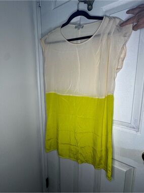 Women’s Silk Colorblock Cap Sleeve Top in Cream and Yellow